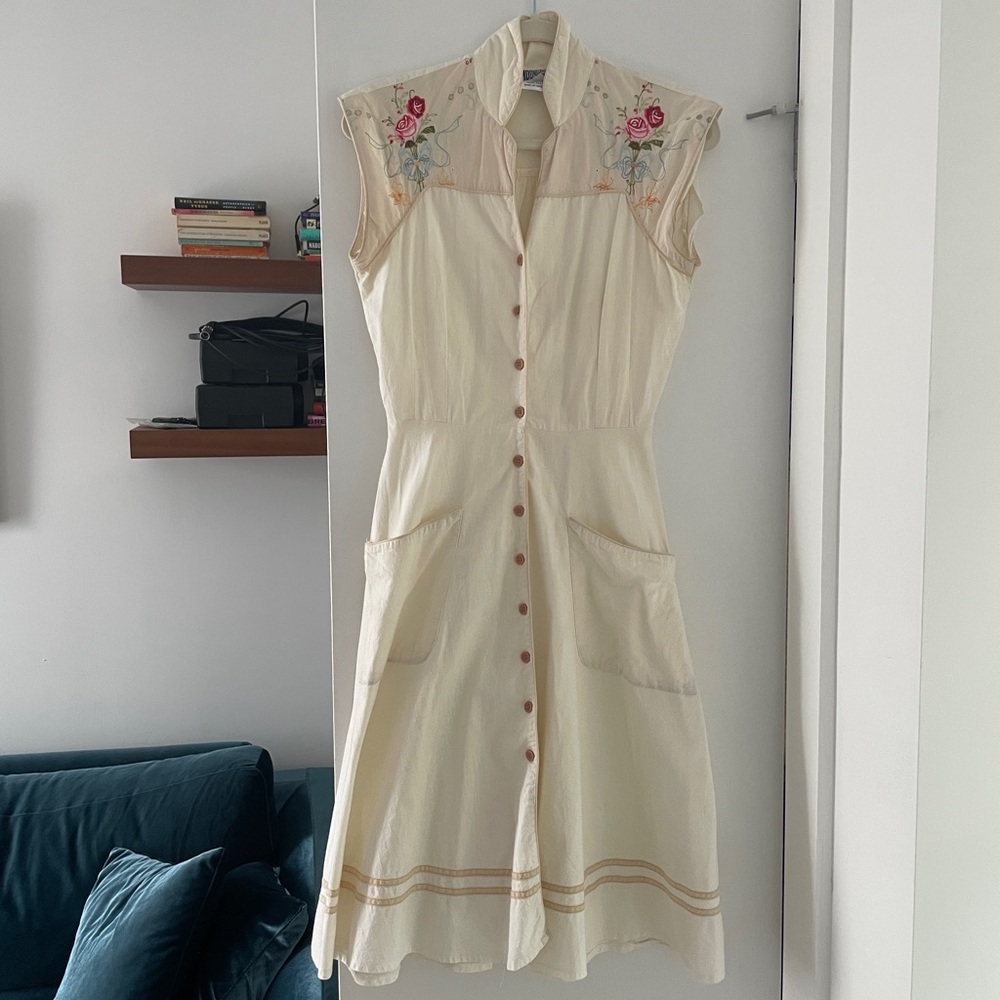 Vintage Western Embroidered Cream Dress